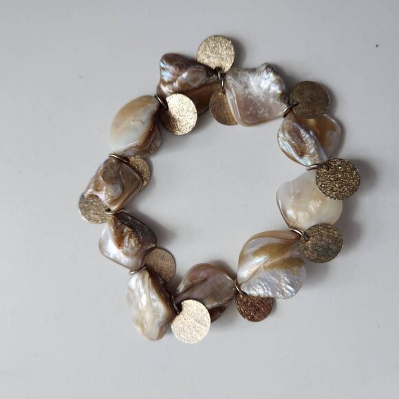 Mother Of Pearl & Gold-Tone Disc Bracelet, Stretchy - Picture 1 of 5